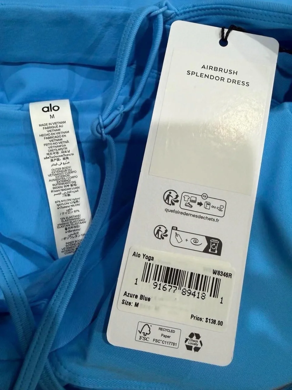 ALO Yoga Women’s Airbrush Splendor Mini Dress in Azure Blue — Size M